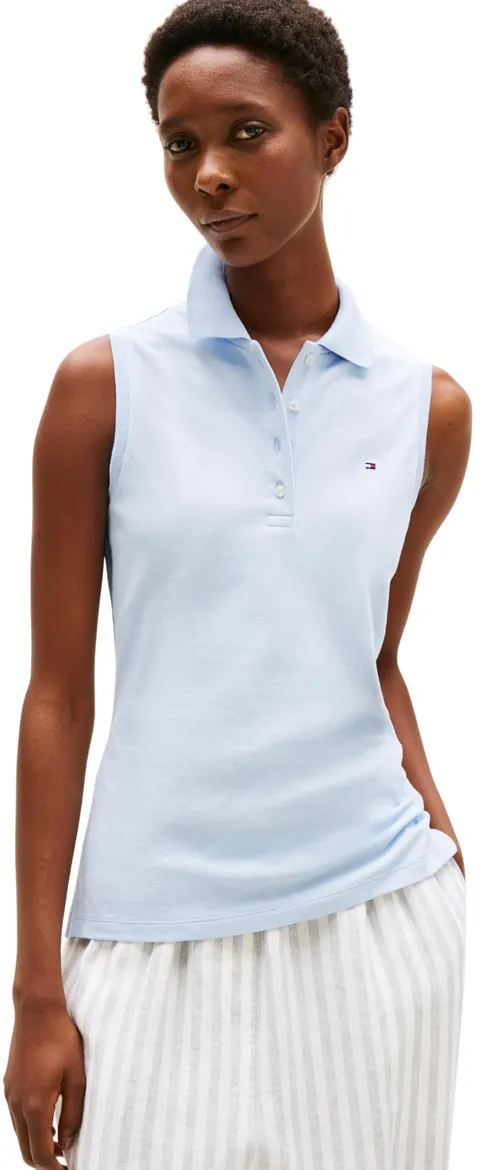 Tommy Hilfiger Donna Maglietta Polo Maniche Corte 1985 Slim Fit, Blu (Breezy Blue), XL