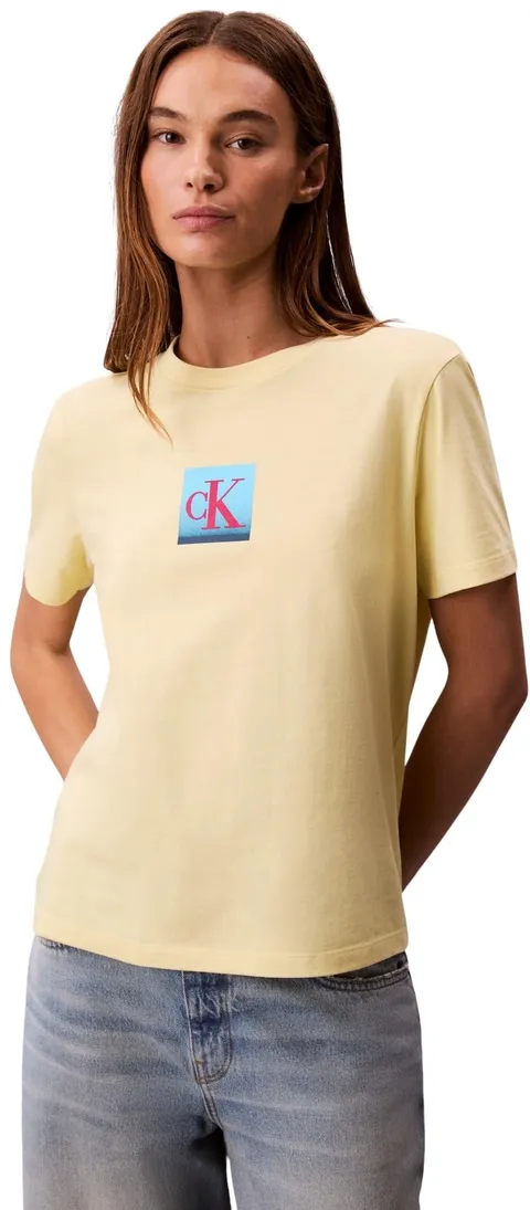 Calvin Klein Donna T-Shirt Maniche Corte Classic Boxed Monogram con Logo, Giallo