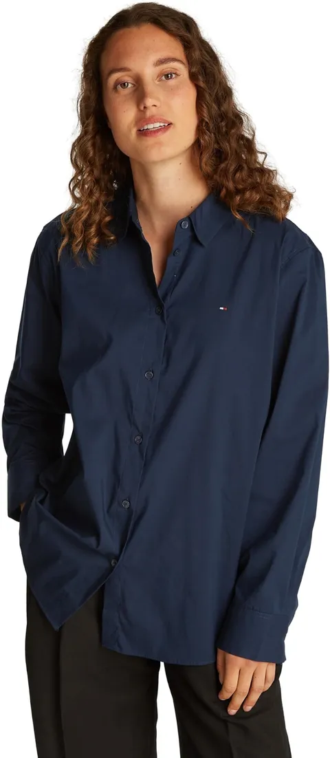 Tommy Hilfiger Donna Camicia Poplin Regular Fit, Blu (Dark Night Navy), 48