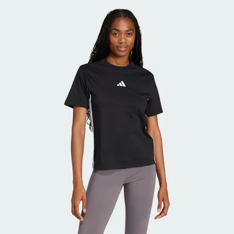 adidas Donna Essentials 3-Stripes Cotton Shirt, Black/White, XXS
