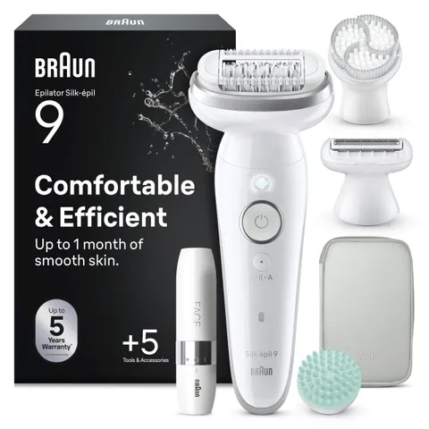 Braun Silk-Épil 9 Skinspa, Epilatore Elettrico Donna con Testina Flessibile, Wet&Dry