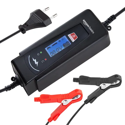 Amazon Basics Caricabatterie automatico intelligente con funzione tester batteria, presa