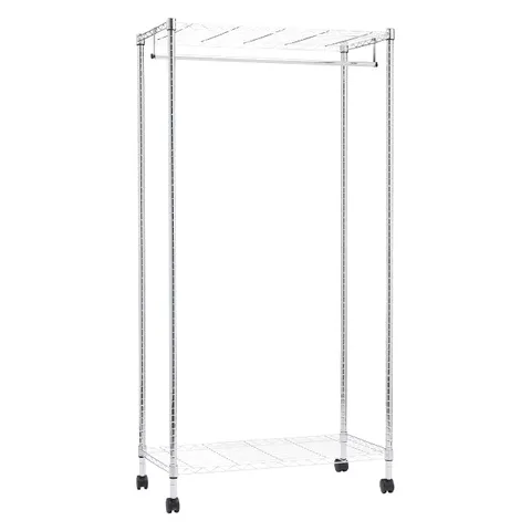 Amazon Basics Appendiabiti con ripiano superiore e alla base, cromato, 89 x 45 x 180 cm
