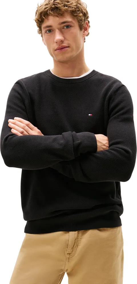 Tommy Hilfiger Uomo Pullover Essential Structure Crew Neck Regular Fit, Nero (Black), XL