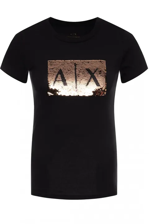 Armani Exchange Basic con logo sequin, T-shirt, Donna, Nero (Black With Gold), XS