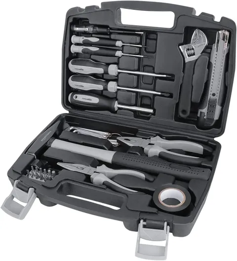 Amazon Basics 32 pezzi Set di utensili per la casa, Nero/Grigio