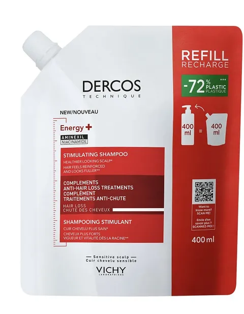 Vichy Dercos, Shampoo Energizzante Eco-Ricarica, Per Tutti i Tipi di Capelli, Azione