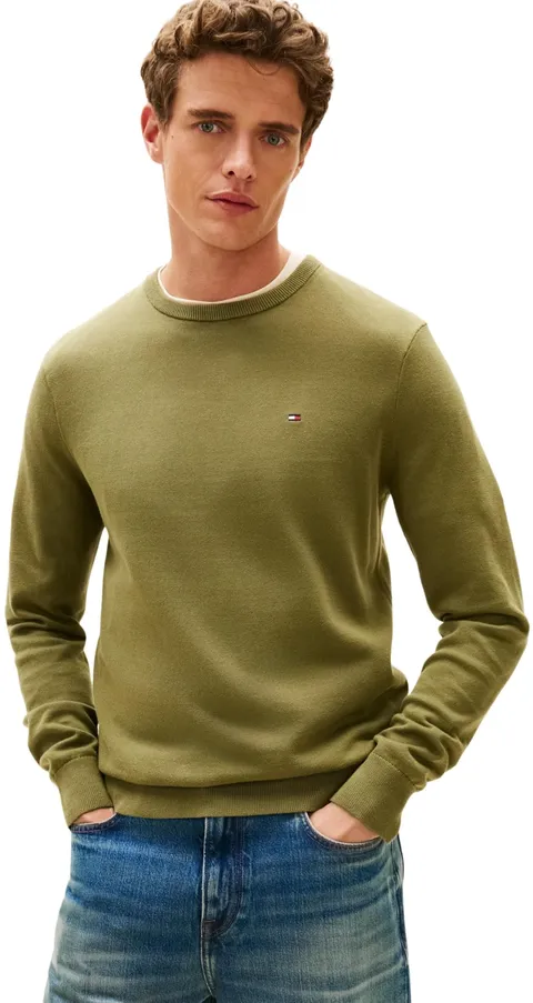 Tommy Hilfiger Maglione Uomo Essential Ssnl Cotone Girocollo MW0MW39999, Verde, XS