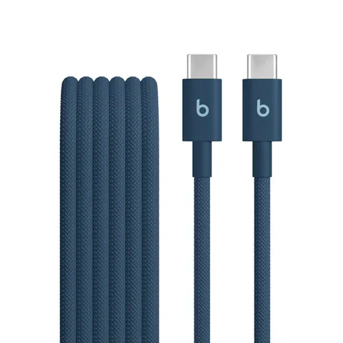 Beats da USB-C a USB-C Cavo in tessuto intrecciato, ricarica rapida, resistente e antigroviglio, caricatore compatibile per dispositivi Apple e Android (1,5 m) - Blu burrasca