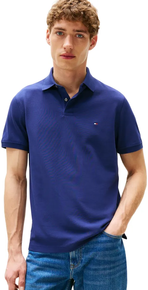 Tommy Hilfiger Uomo Maglietta Polo Maniche Corte Regular Fit con Chiusura con Bottoni, Blu (Preppy Navy), XS