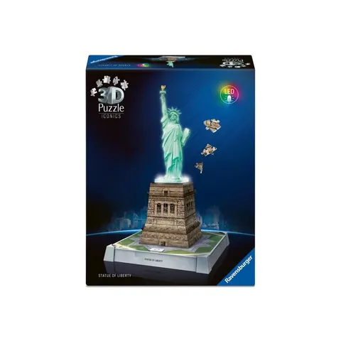 Ravensburger - Puzzle 3d Iconics Statua Della Libertà LED | Puzzle 3d Per Adulti E