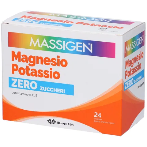 Massigen - Magnesio e Potassio Zero Zuccheri, Gusto Arancia Rossa, Integratore a Ridotto