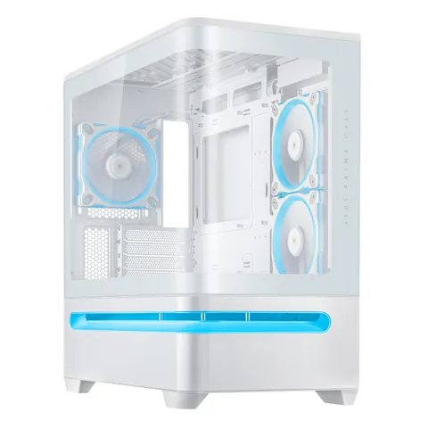 ASUS Prime AP202 ARGB, Case mATX, Pannelli Tool-Free, Supporto per Dissipatori da 360mm, Schede Grafiche da 420 mm e Alimentatori da 200 mm, 3 Ventole ARGB Integrate, Porta USB-C, Bianco