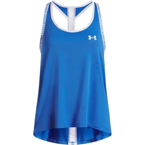 Under Armour Bambina Tech Knockout Tank, Canotta Palestra Ultra Morbida e Traspirante, Canottiera Sportiva Leggera per Allenamento, Corsa e Atletica,Blue Atlantis/White,YXL