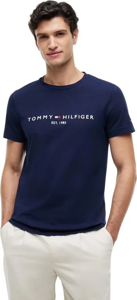 Tommy Hilfiger Uomo T-Shirt Maniche Corte Slim Fit, Blu (Carbon Navy), XL