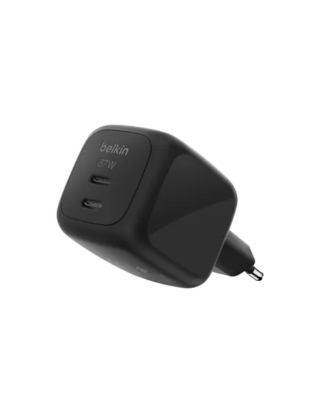Belkin SmartProtect Caricatore USB C a 2 Porte 67W, Doppio Caricabatteria GaN con 2 Porte