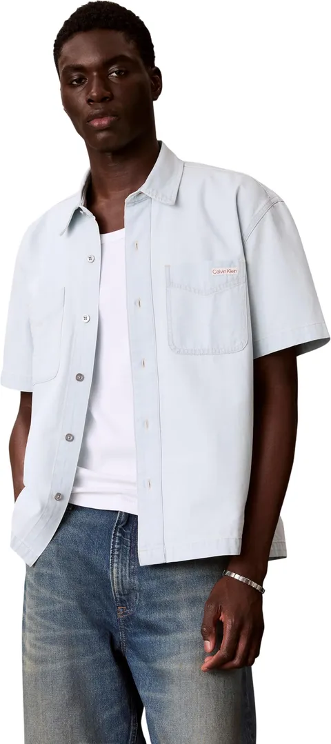 Calvin Klein Camicia a Maniche Corte da Uomo Bleachout 205 LV04RF712G Altre Camicie, Blu