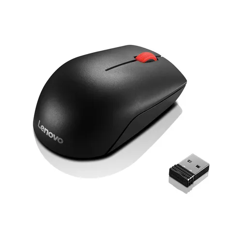 Lenovo Essential Compact Wireless Mouse, Collegamento Wireless tramite Nano USB 2.4 GHz, Sensore Ottico da 1000 DPI, Design Compatto ed Ergonomico, Ambidestro, Durata Batteria fino a 12 mesi, Nero