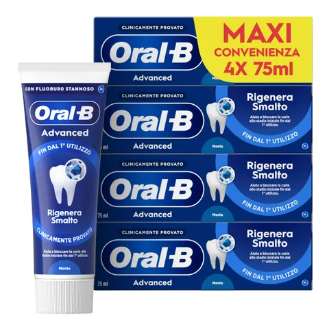 Oral-B Dentifricio Advanced Rigenera Smalto, Sapore Menta Piperita e Eucalipto, 4