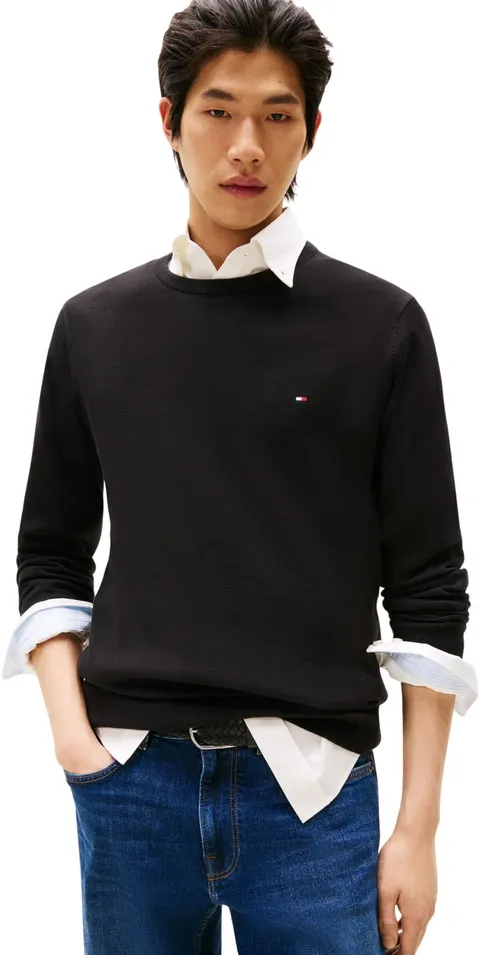 Tommy Hilfiger Uomo Pullover Essential Cotton Crew Neck in Cotone, Nero (Black), S