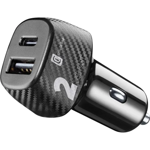 Cellularline - Caricabatterie da Auto per Accendisigari 12/24V con Presa USB-C e USB con