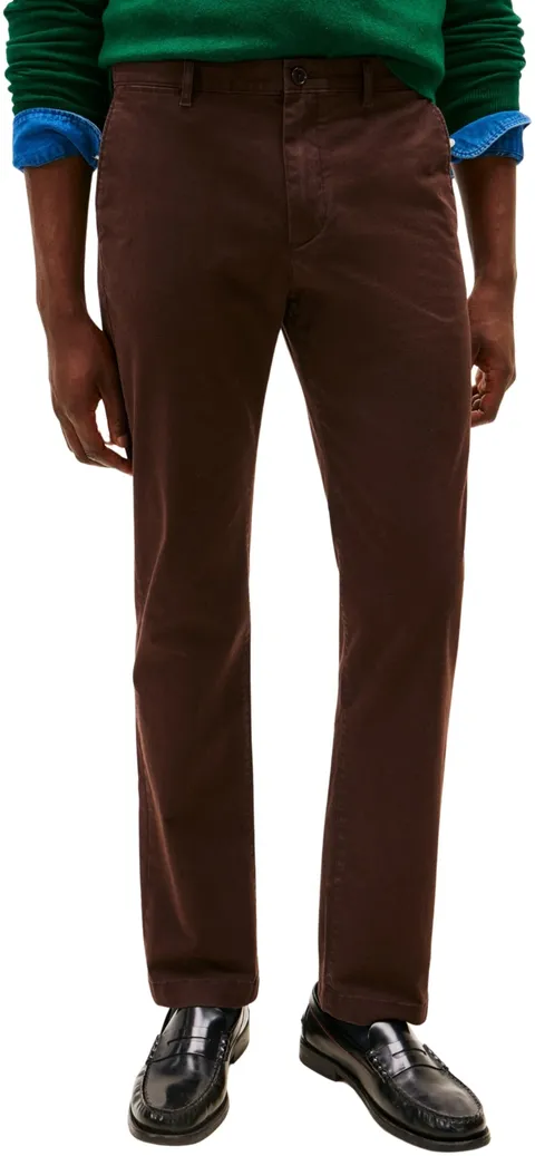 Tommy Hilfiger Uomo Pantaloni Chino Core Denton Essential Twill Straight Fit, Marrone (Dark Brown), 28W/30L