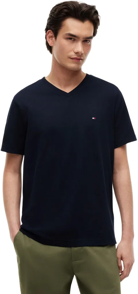 Tommy Hilfiger Uomo T-Shirt Maniche Corte Essential Tee con Scollo a V, Blu (Desert Sky), XL