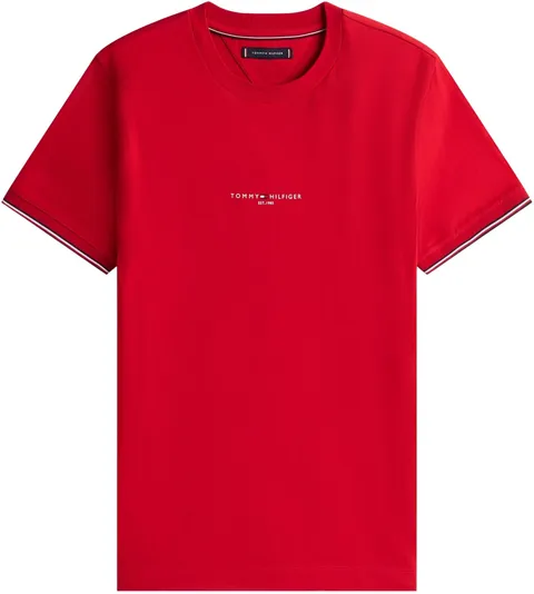Tommy Hilfiger Uomo T-Shirt Maniche Corte Logo Tipped Scollo Rotondo, Rosso (Medium Red)