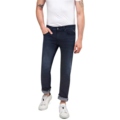 Replay Jeans Dritti Grover da Uomo con Elasticità, Blu (Medium Blue 009), 30W / 34L