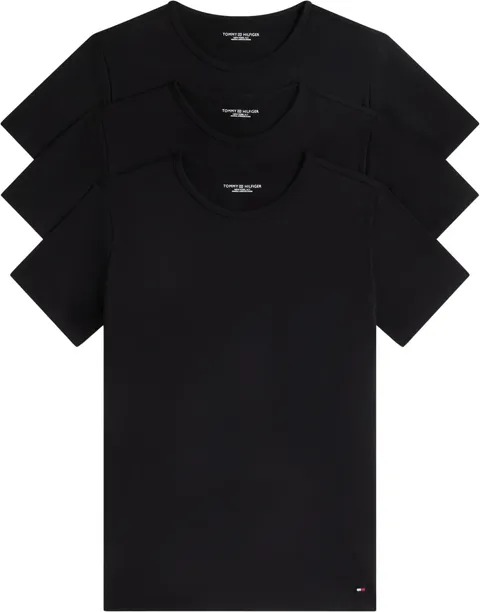 Tommy Hilfiger Uomo T-Shirt Maniche Corte Confezione da 3 Stretch Scollo Rotondo, Nero (Black/Black/Black), S