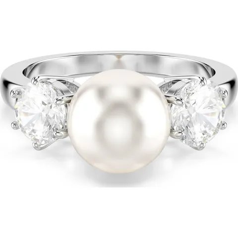 Swarovski Anello cocktail Matrix, Crystal Pearl, Taglio Round, Bianco, Placcato rodio