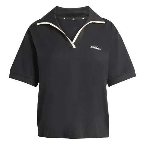 adidas Femme Seasonal Essentials Colorpop Polo with Embroidered Graphic, Black/off White