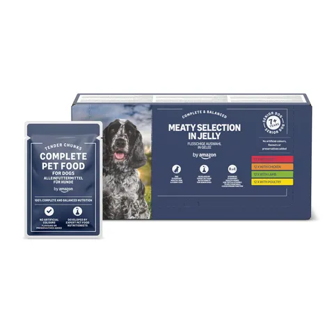 by Amazon Alimento completo per cani anziani, Selezione di carne in gelatina, 4.8kg (48
