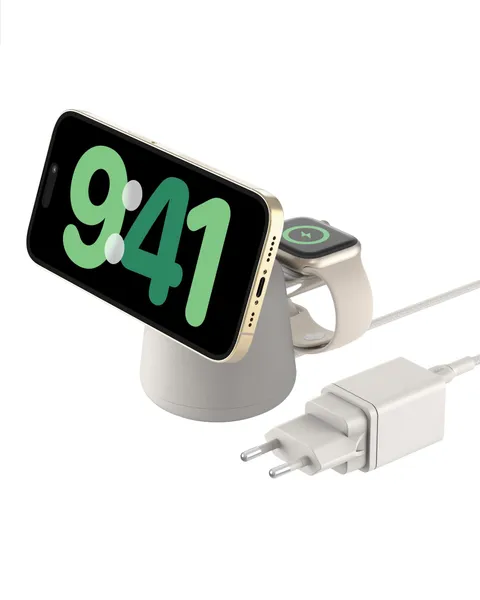 Belkin BoostCharge Caricabatteria wireless 2 in 1 con Qi2 da 15 W, caricatore MagSafe per