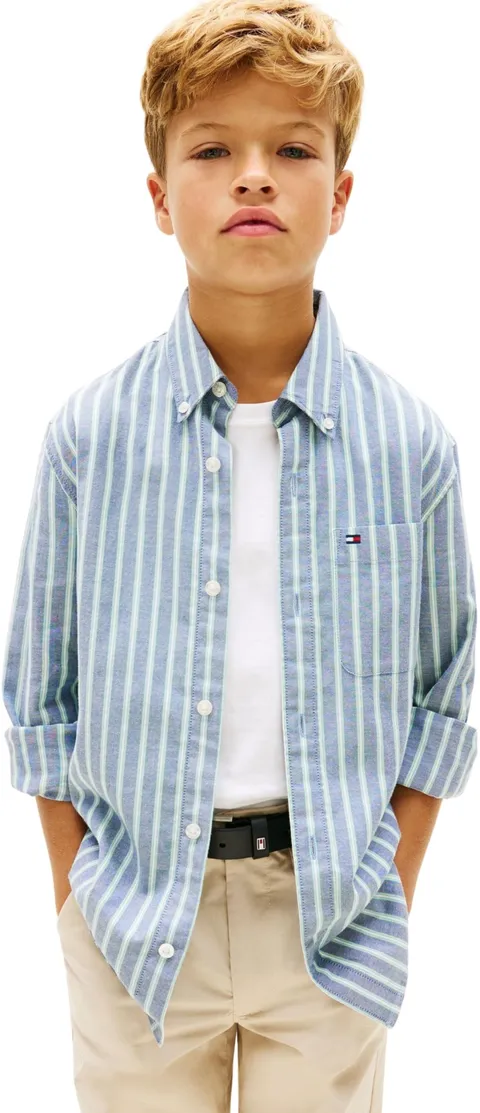 Tommy Hilfiger Bambino Camicia Flex Ithaca Multistripe Elasticizzata, Blu (Dark Night