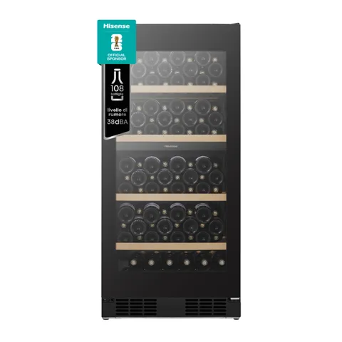 Hisense RW3N230GELF Nuova Cantinetta vino da 108 bottiglie, Classe energetica F, Nero