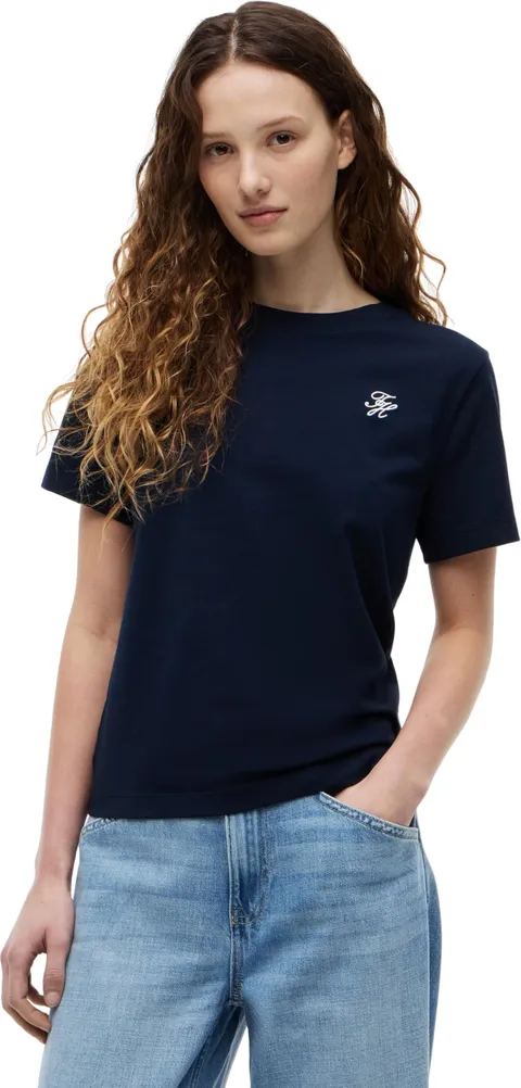 Tommy Hilfiger Maglietta da Donna TH Script Reg C-Nk SS WW0WW49941 S/S, Blu (Dark Night