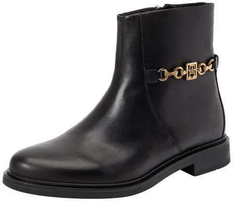 Tommy Hilfiger Donna Stivaletti Chain Low Bootie in Pelle, Nero (Black), 36