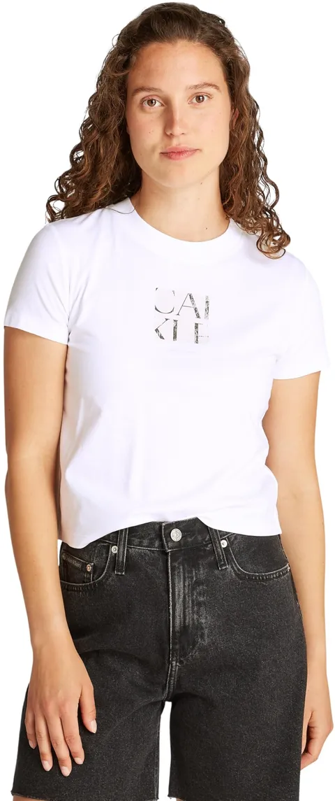 Calvin Klein Donna T-Shirt Maniche Corte Front Photo Graphic Baby Tee con Scollo Rotondo