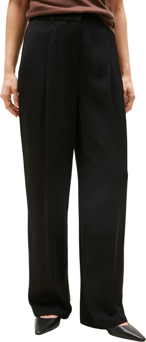 Tommy Hilfiger Donna Pantaloni in Tessuto Twill Straight Pants Relaxed Fit, Nero (Black)