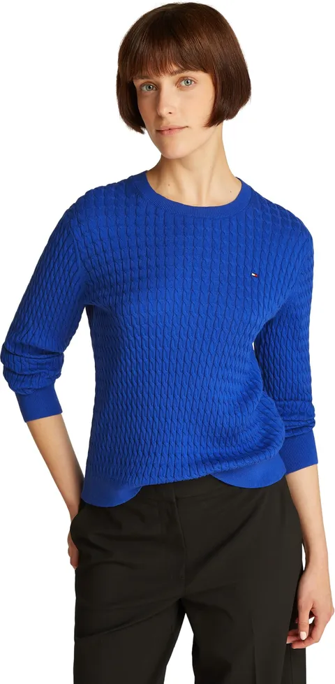 Tommy Hilfiger Donna Pullover Cable Fine Motivo a Trecce, Blu (Noble Blue), XL