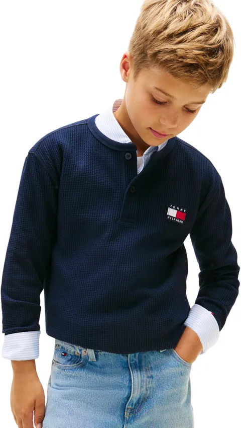 Tommy Hilfiger Boys Heritage Henley Waffle Tee LS KB0KB10166 Blue (Dark Night Navy) 4