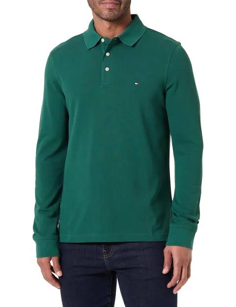 Tommy Hilfiger Maglietta Polo Uomo Maniche Lunghe Slim Basic, Verde (Ornamental Green), XS
