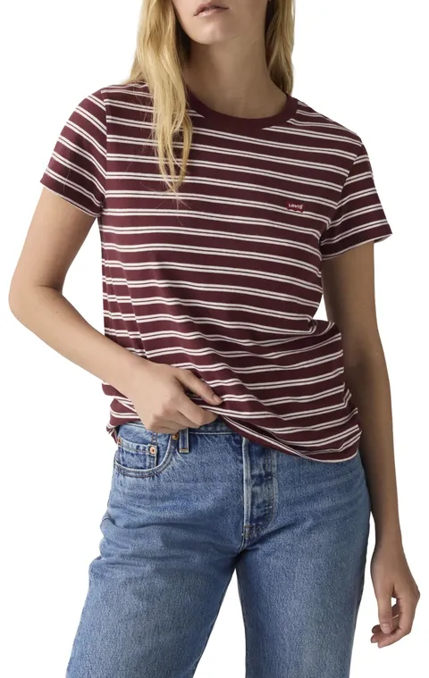 Levi's Maglietta da Donna The Perfect Tee con Logo a Righe, Trudy Stripe Chocola, M