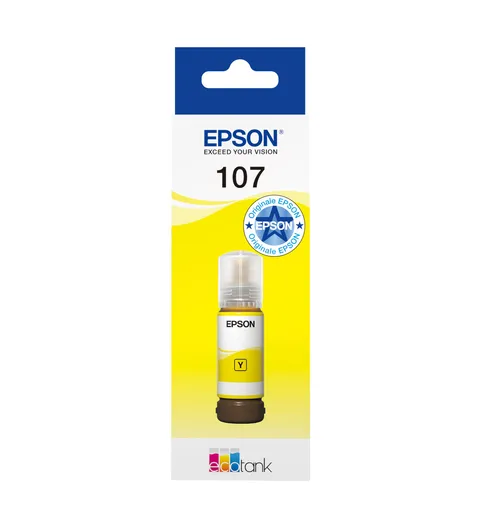 Epson EcoTank 107 Flacone d’Inchiostro Originale | Giallo| Alto Rendimento - Fino a 7.200 Pagine | Compatibile Con ET-18100 | Garanzia dei Migliori Risultati di Stampa