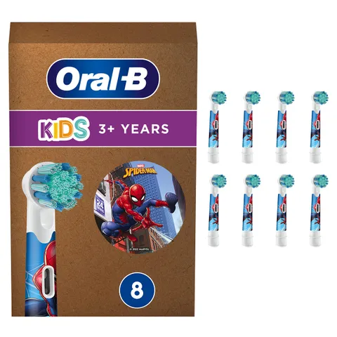 Oral-B Testine di Ricambio Kids 3+, Bianche, 8 Ricambi - 8 Testine di Ricambio per