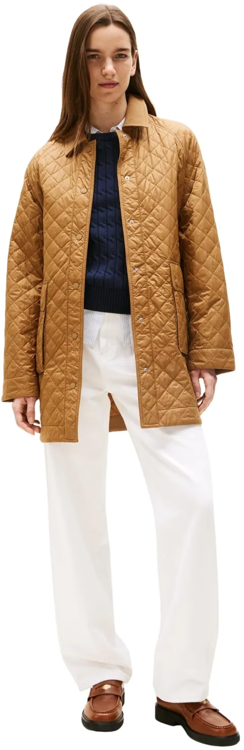Tommy Hilfiger Donna Giacca Imbottita Padded Nylon Quilted Lunga, Marrone (Hickory), XXL