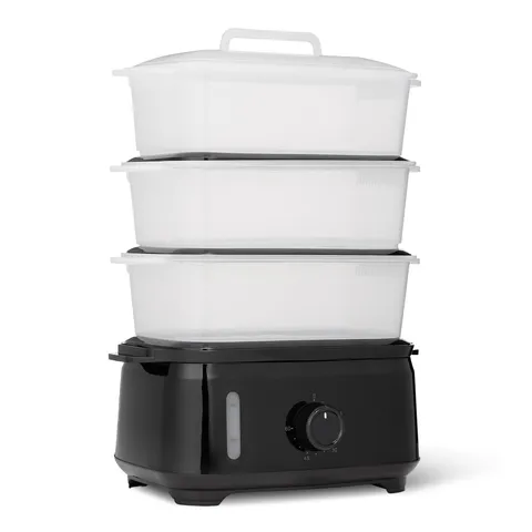 Amazon Basics - Vaporiera Elettrica per la Cottura di Verdure con Design a 3 Livelli