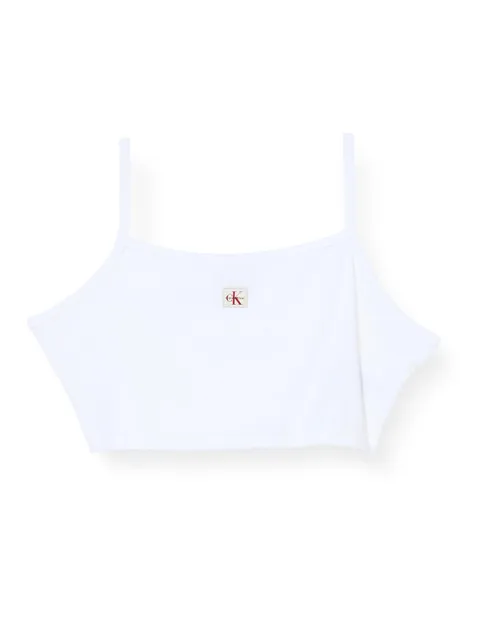 Calvin Klein Canotta da Donna SL Woven Label 2X2 Baby Rib Crop LV047F221G, Bianca, S