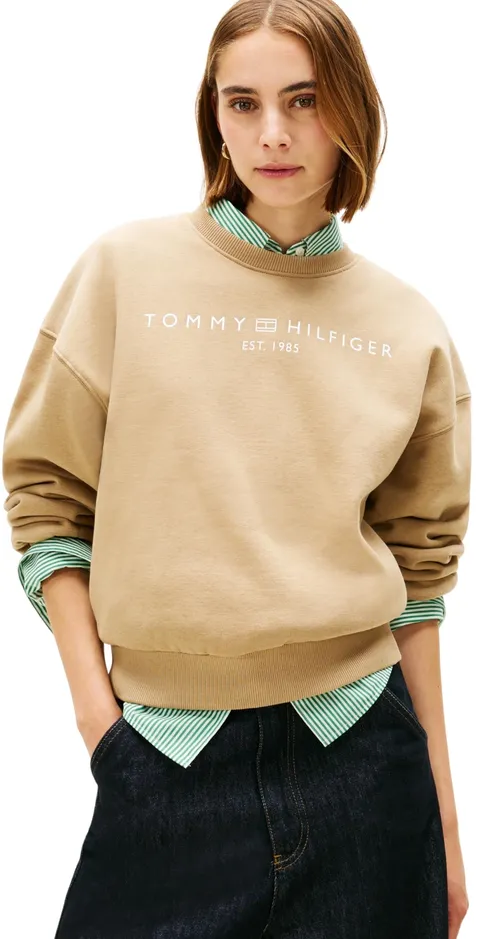 Tommy Hilfiger Felpa da Donna Corp Logo MDRN Swtsrt WW0WW47831 Pullover Felpa, Beige